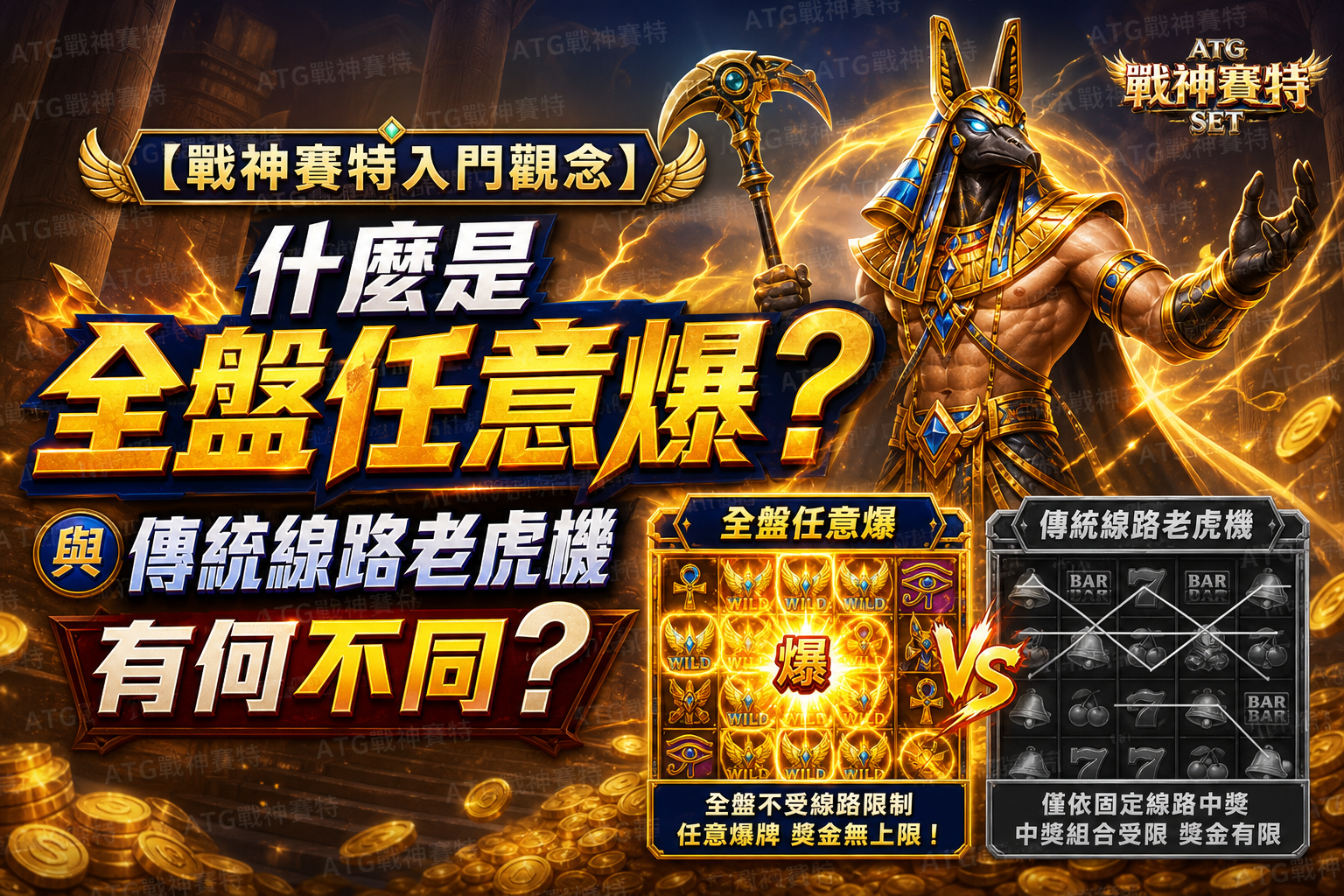 【戰神賽特入門觀念】什麼是全盤任意爆?與傳統線路老虎機有何不同?